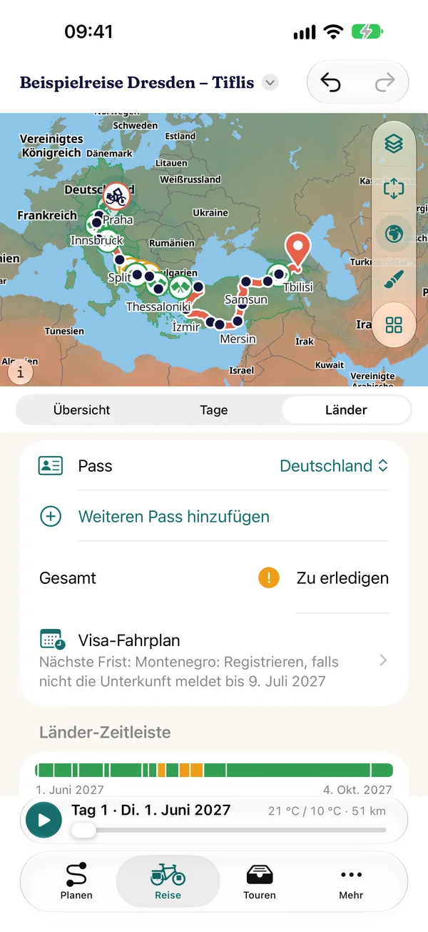 Reise › Länder mit Pass Deutschland, Gesamtbewertung, Visa-Fahrplan mit nächster Frist und Länder-Zeitleiste