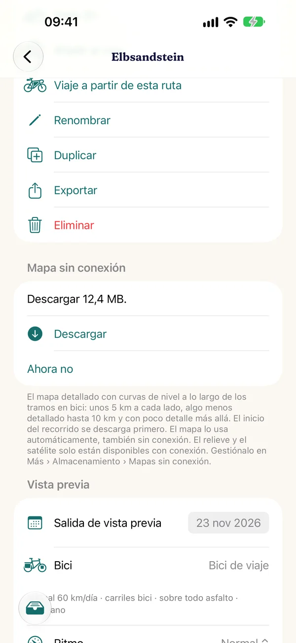 Guardar el mapa sin conexión de una ruta con el tamaño de la descarga