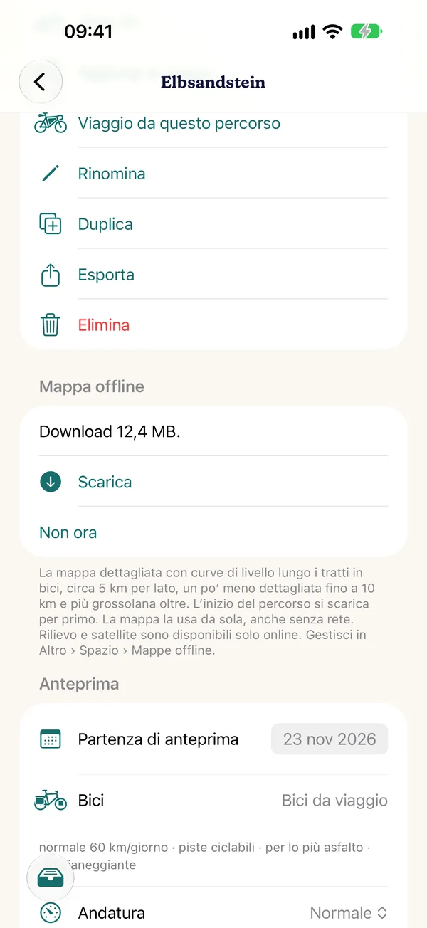 Salvare la mappa offline di un percorso con la dimensione del download