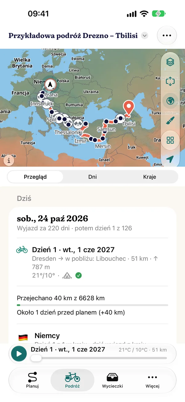 Podróż › Dzisiaj: wyjazd za 220 dni, potem dzień 1 z 126 z 51 km i 787 m przewyższenia, przejechane 40 km i około dnia przewagi, pieczątka Niemcy